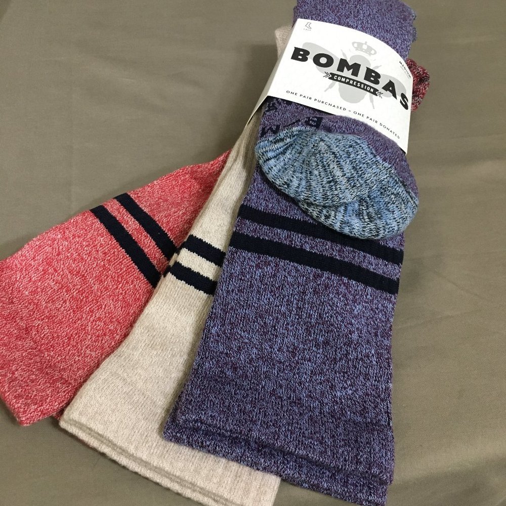 3 Pairs Bombas Mens Womens Knee High Tricolor Compression Socks NEW Sz M